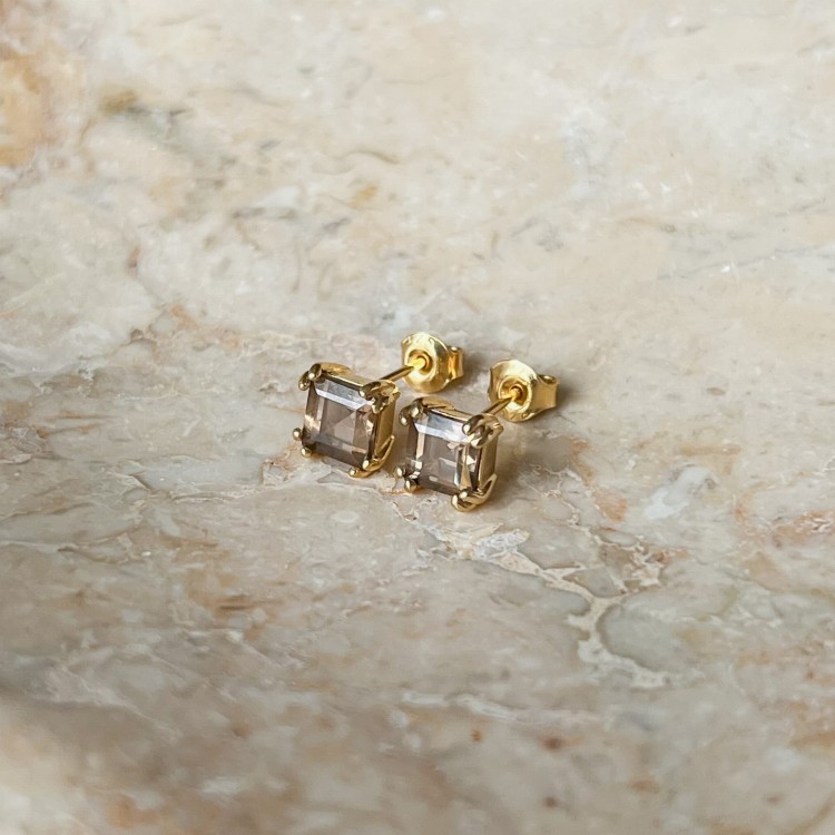 Kolczyki z Kwadratowym Kwarcem Dymnym Gold (id: 1859)