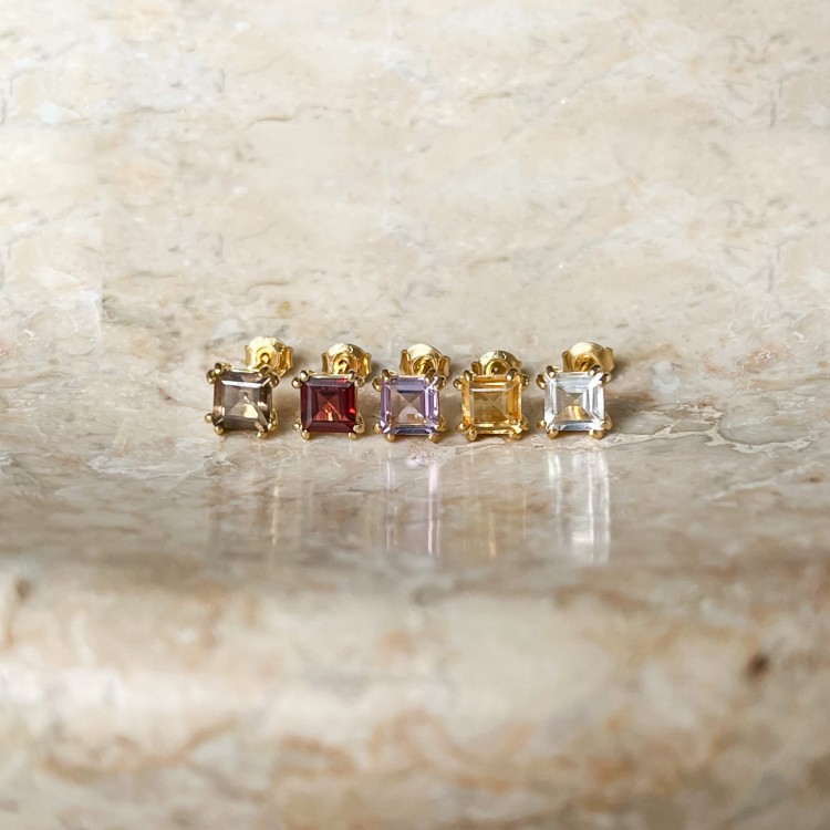 Kolczyki z Kwadratowym Kwarcem Dymnym Gold (id: 1859)