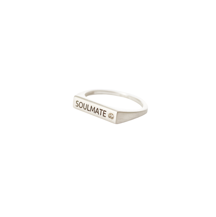 Personalizowany Sygnet z białym diamentem Silver