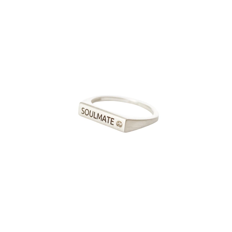 Personalizowany Sygnet z białym diamentem Silver