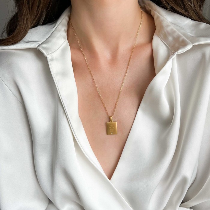 Personalizowany Naszyjnik Prostokątny z Białym Diamentem Gold (id: 2102)