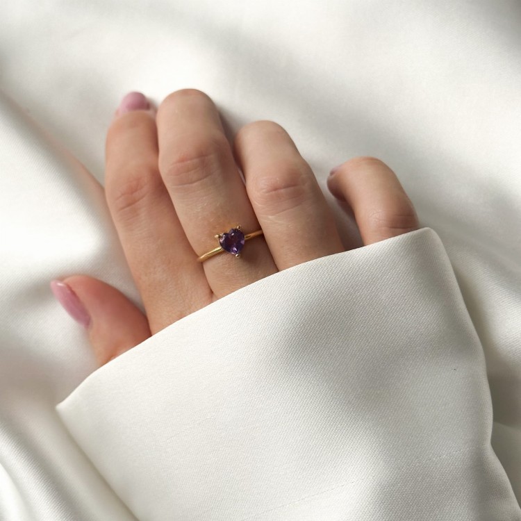 Pierścionek Serce z Ametystem Gold (id: 2136)