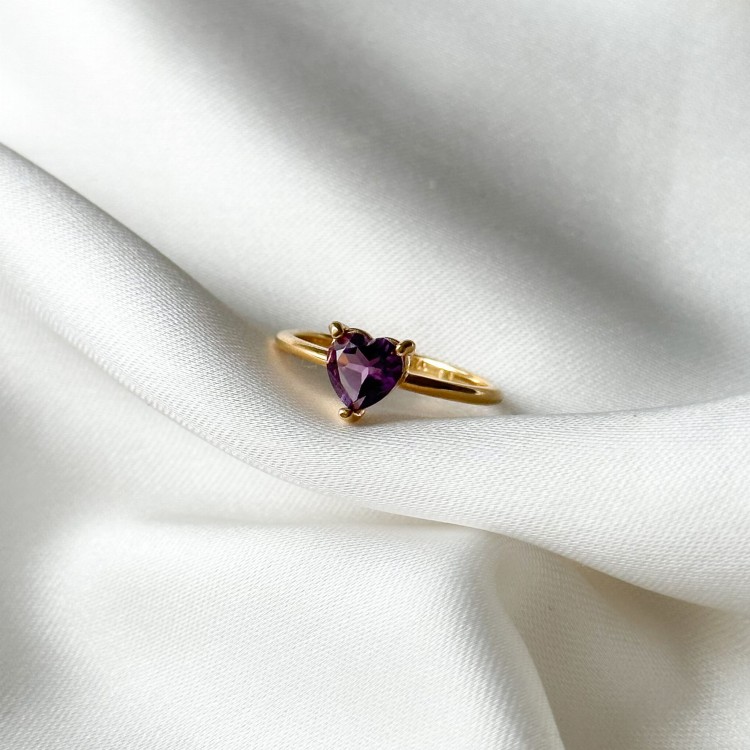 Pierścionek Serce z Ametystem Gold (id: 2136)