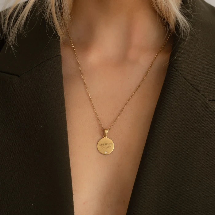 Personalizowany Naszyjnik Okrągły z Białym Diamentem Gold