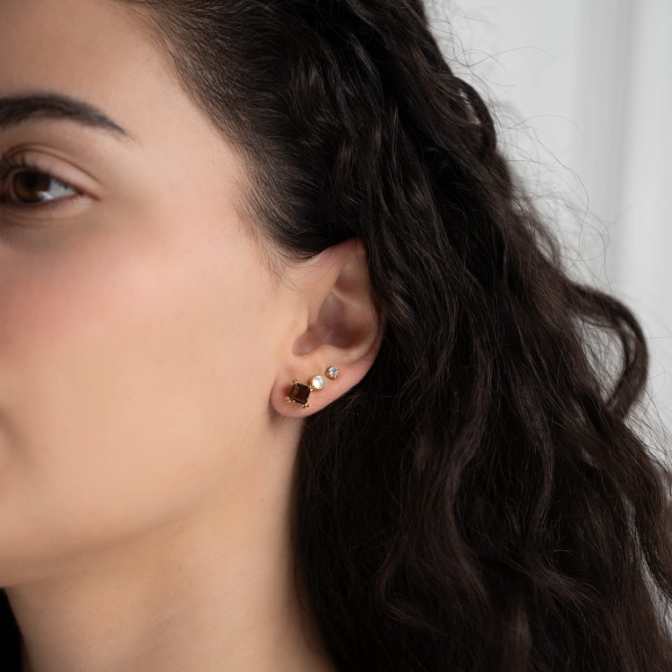 Kolczyki z Kwadratowym Kwarcem Dymnym Gold (id: 1859)