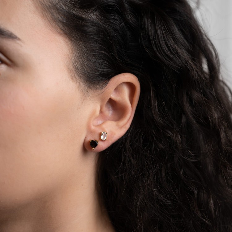 Kolczyki Sztyfty Serce z Kwarcem Dymnym Gold (id: 2276)