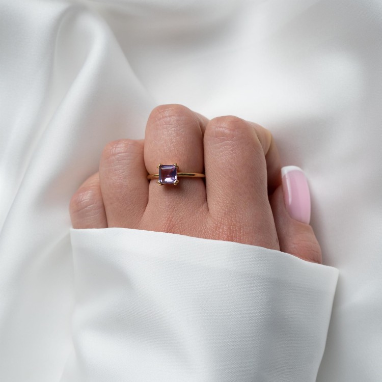 Pierścionek z Kwadratowym Ametystem Gold (id: 1823)