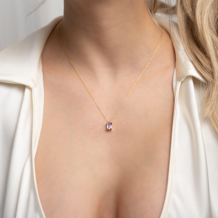 Naszyjnik z Prostokątnym Ametystem Gold (id: 1909)