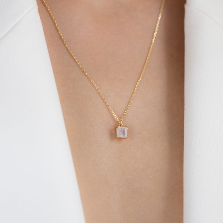 Naszyjnik z Kwadratowym Kamieniem Księżycowym Gold (id: 2327)