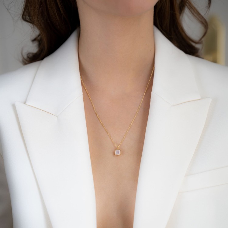 Naszyjnik z Kwadratowym Kamieniem Księżycowym Gold (id: 2327)