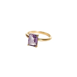 Złoty Pierścionek z Prostokątnym Ametystem