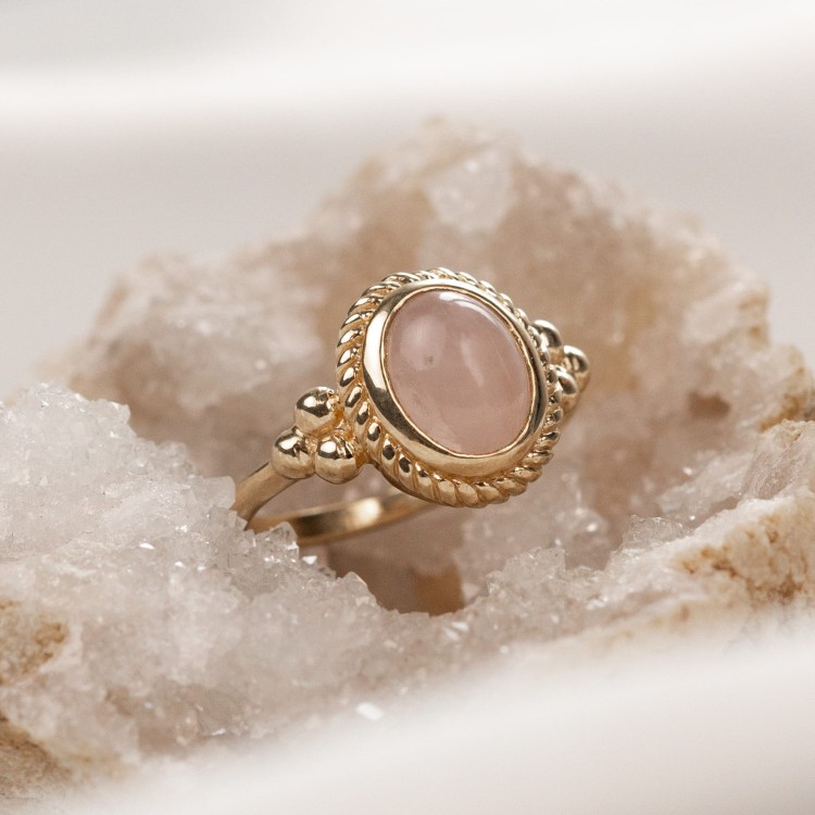 Pierścionek Royal z Kwarcem Różowym Gold