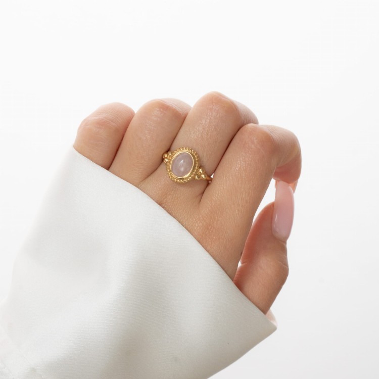 Pierścionek Royal z Kwarcem Różowym Gold