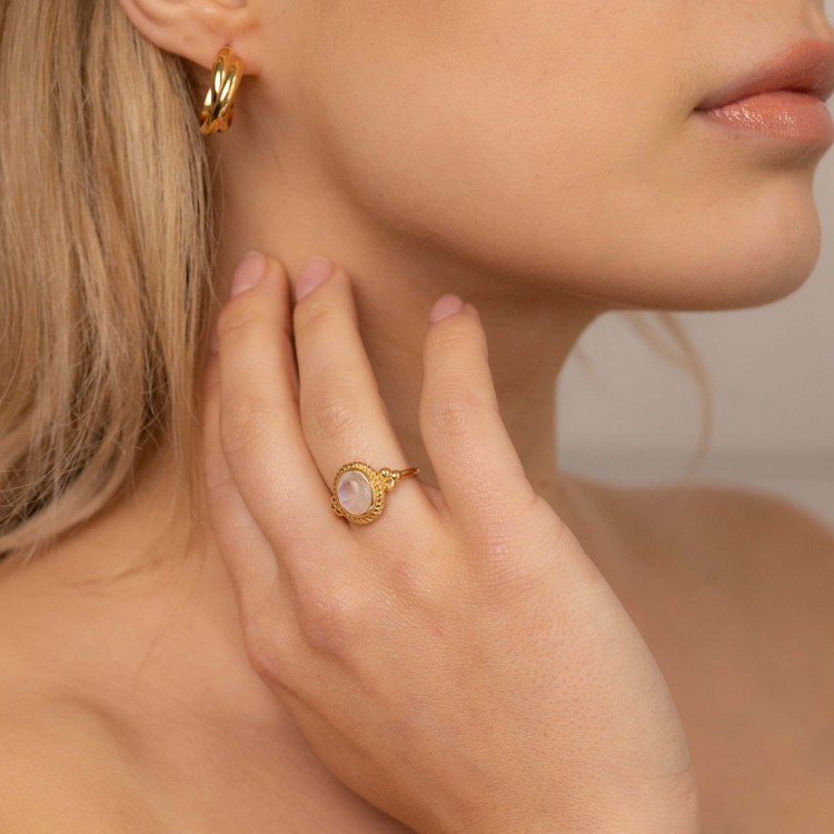 Pierścionek Royal z Kwarcem Różowym Gold