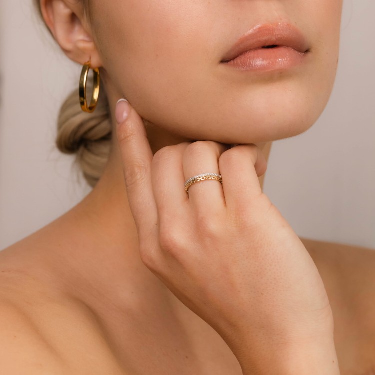 Złota Obrączka z Brylantami i Ozdobnym Splotem 0,13 ct