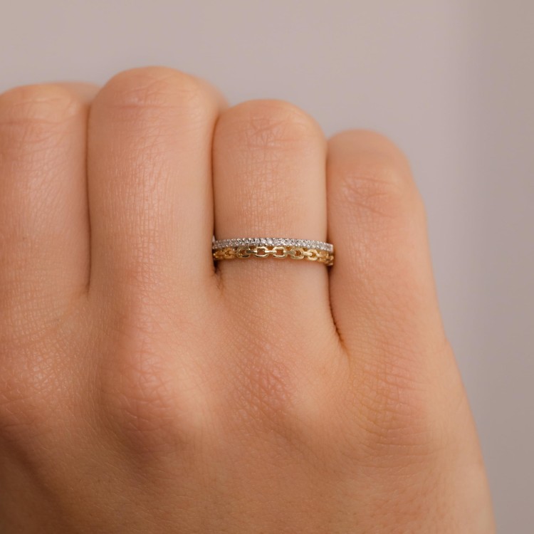 Złota Obrączka z Brylantami i Ozdobnym Splotem 0,13 ct