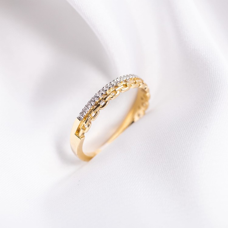 Złota Obrączka z Brylantami i Ozdobnym Splotem 0,13 ct