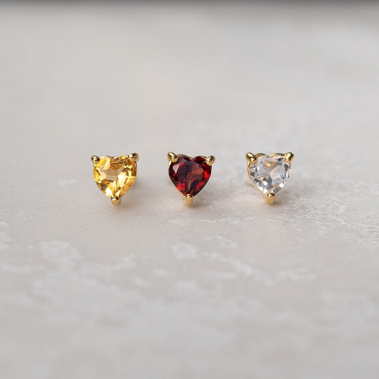 Złote Kolczyki Sztyfty Serce z Cytrynem