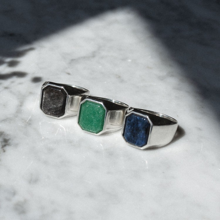 Sygnet z Dużym Obsydianem Silver