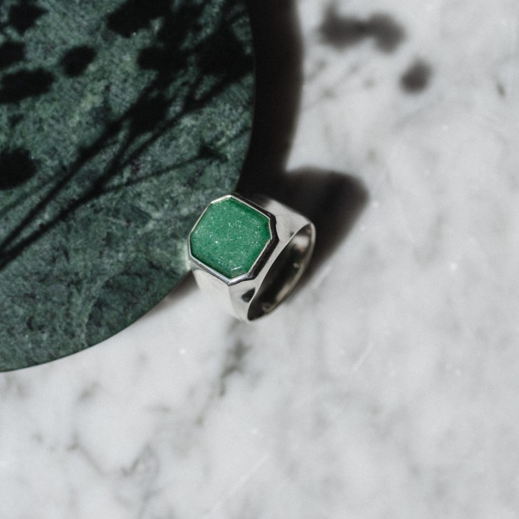 Sygnet z Dużym Awenturynem Silver