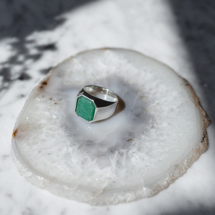 Sygnet z Dużym Awenturynem Silver