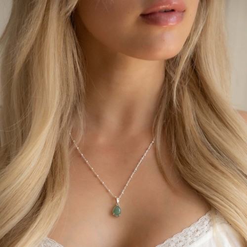 Naszyjnik Duża Łezka z Awenturynem Silver