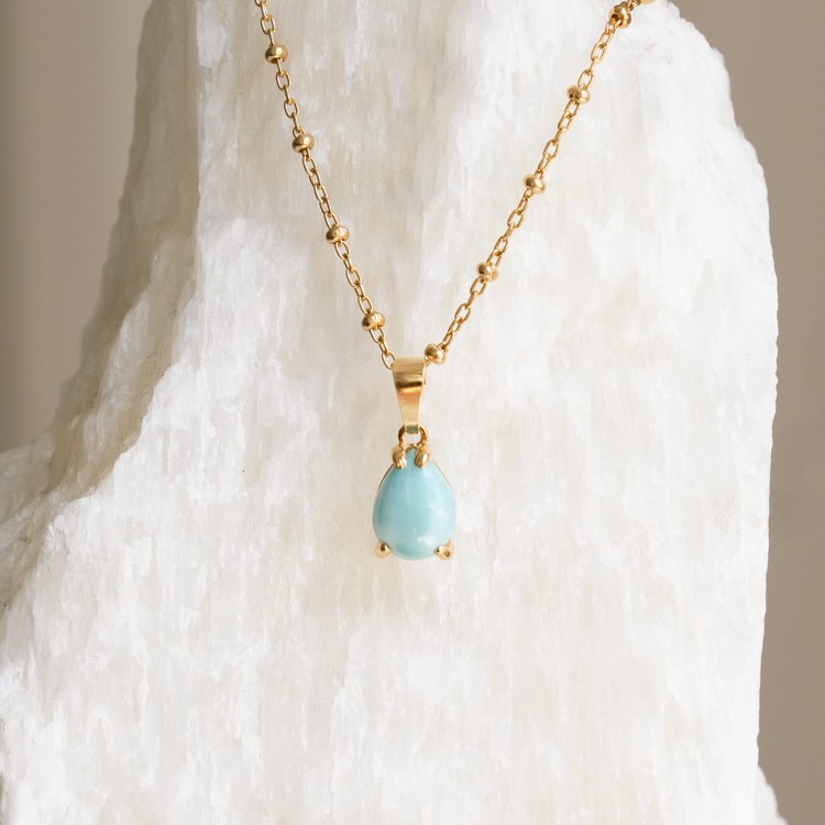 Naszyjnik Duża Łezka z Larimarem Gold