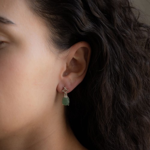 Kolczyki Star Duże Łezki z Awenturynem Silver