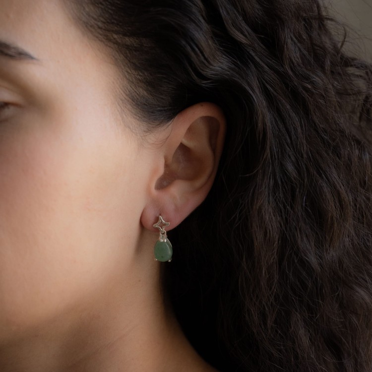 Kolczyki Star Duże Łezki z Awenturynem Silver