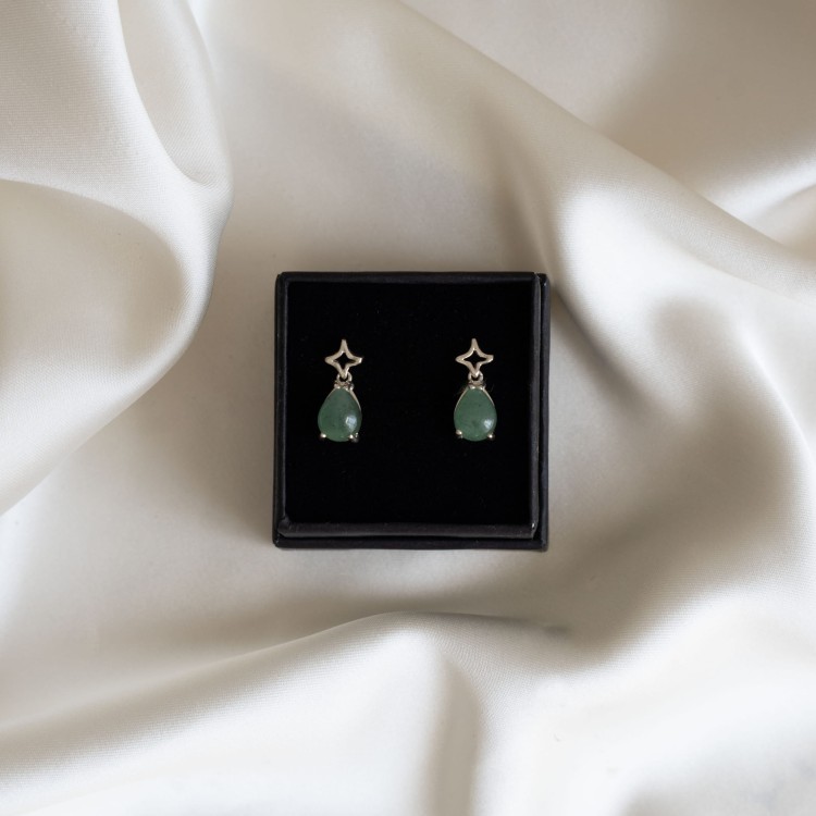 Kolczyki Star Duże Łezki z Awenturynem Silver