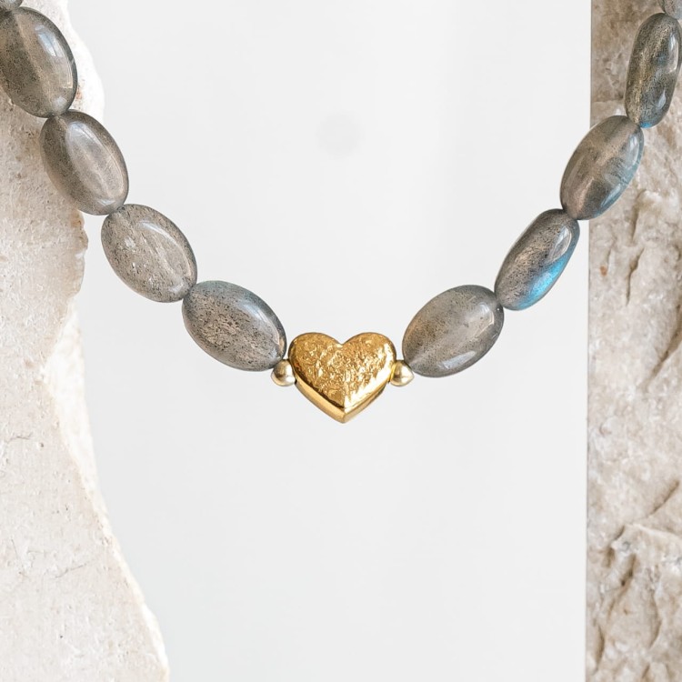 Choker z Serduszkiem i Labradorytem Gold