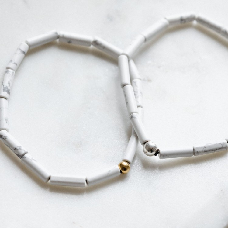 Bransoletka Rurka Howlit Biały Silver