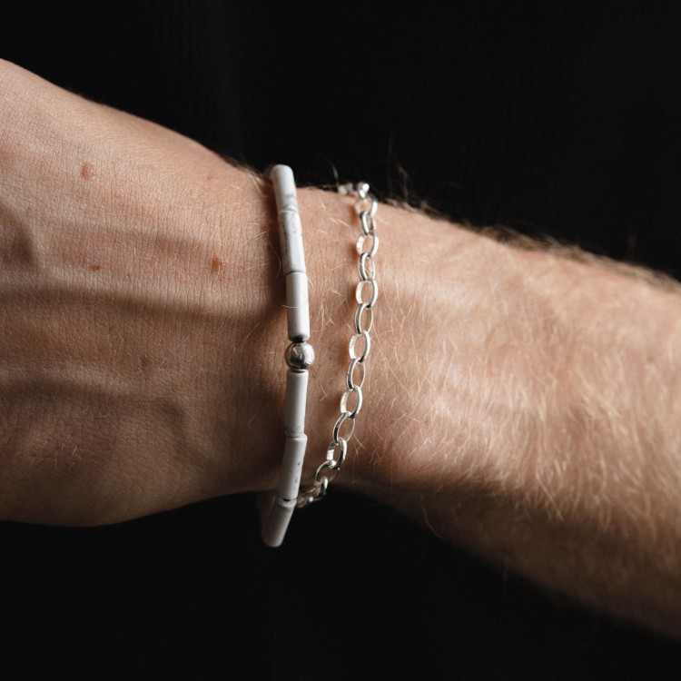 Bransoletka Rurka Howlit Biały Silver