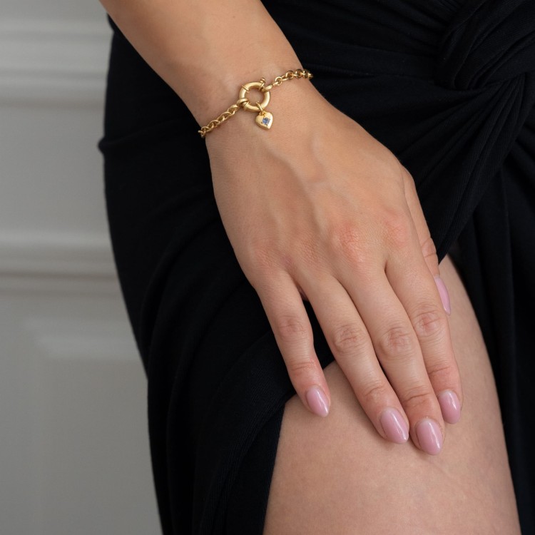 Bransoletka z Sercem i Minerałem Do Wyboru na Grubym Łańcuchu Gold