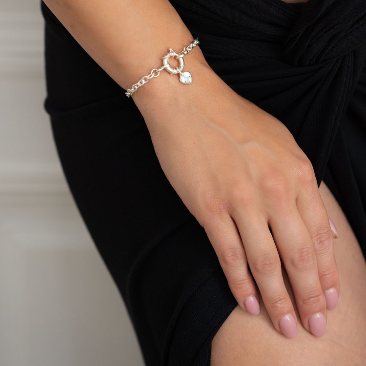 Bransoletka z Sercem i Minerałem Do Wyboru na Grubym Łańcuchu Silver