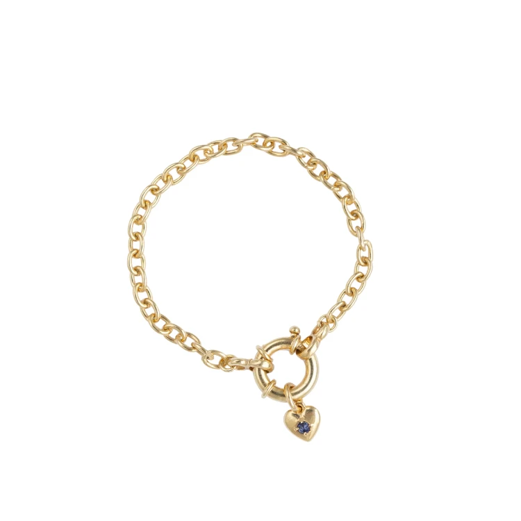Bransoletka z Sercem i Minerałem Do Wyboru na Grubym Łańcuchu Gold