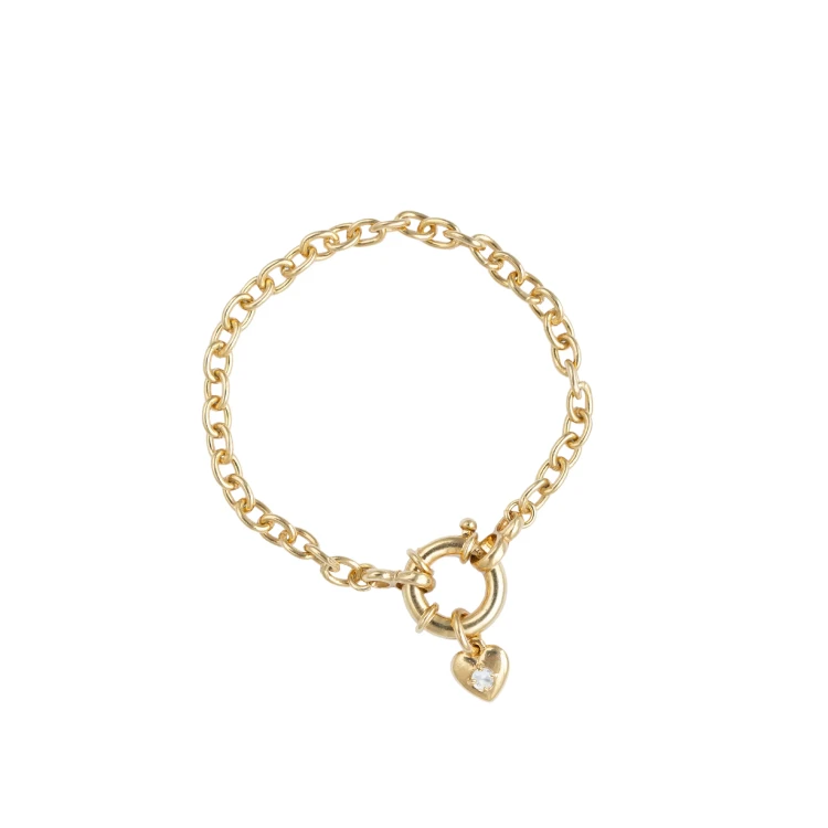 Bransoletka z Sercem i Minerałem Do Wyboru na Grubym Łańcuchu Gold