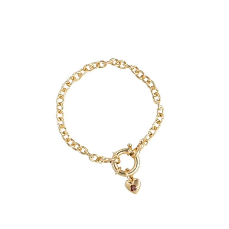 Bransoletka z Sercem i Minerałem Do Wyboru na Grubym Łańcuchu Gold