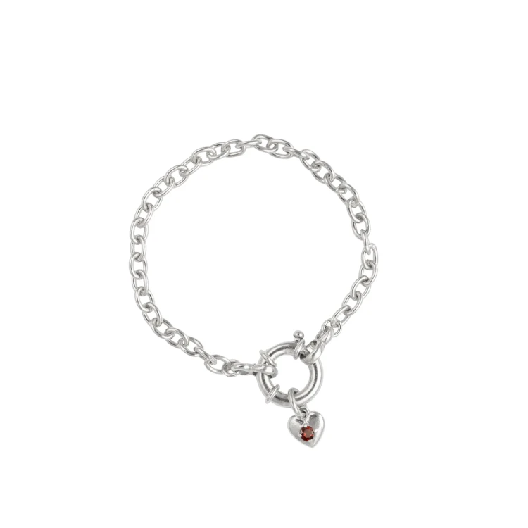 Bransoletka z Sercem i Minerałem Do Wyboru na Grubym Łańcuchu Silver
