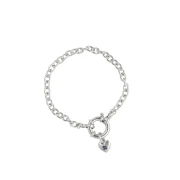 Bransoletka z Sercem i Minerałem Do Wyboru na Grubym Łańcuchu Silver