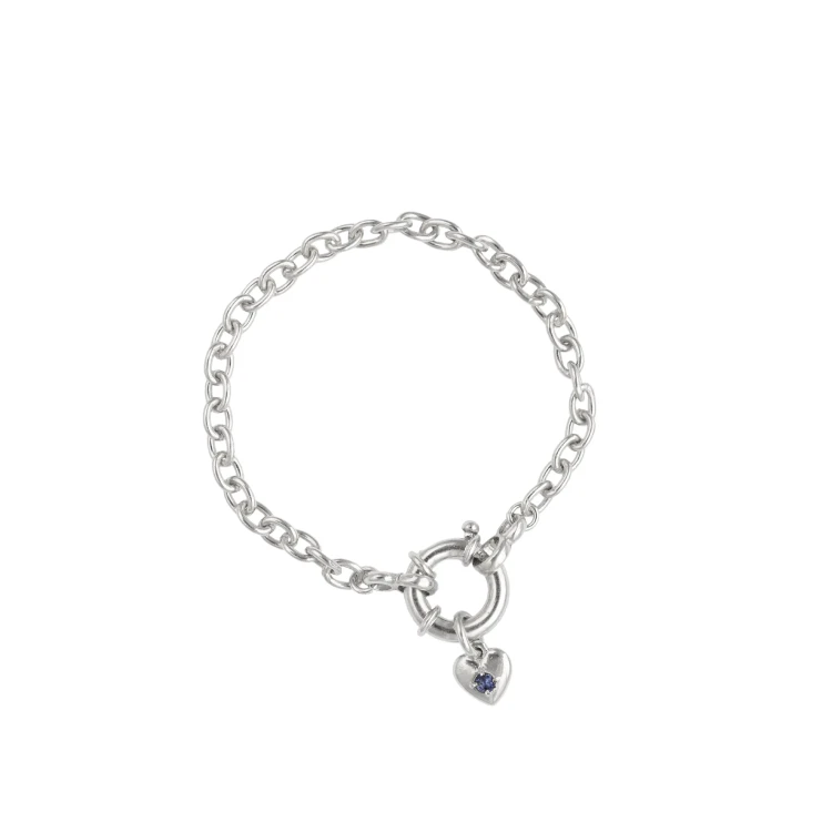 Bransoletka z Sercem i Minerałem Do Wyboru na Grubym Łańcuchu Silver