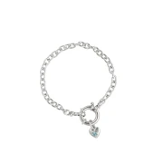 Bransoletka z Sercem i Minerałem Do Wyboru na Grubym Łańcuchu Silver