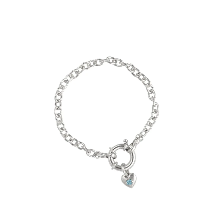 Bransoletka z Sercem i Minerałem Do Wyboru na Grubym Łańcuchu Silver