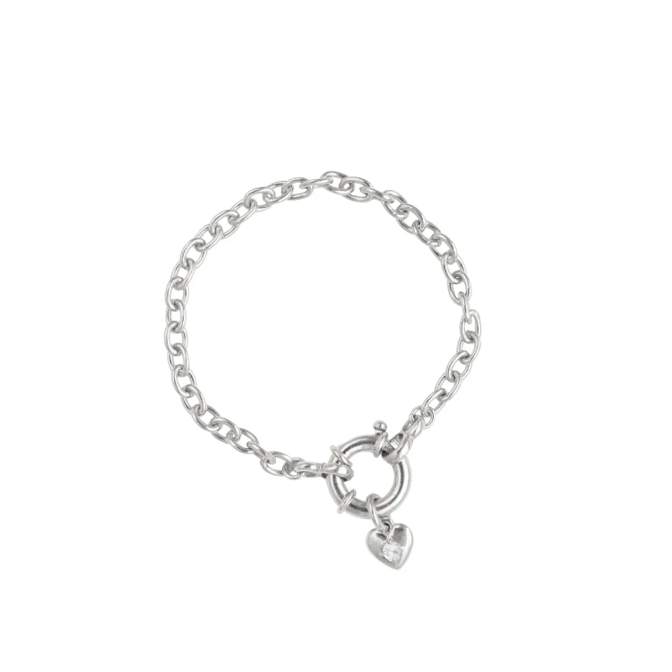 Bransoletka z Sercem i Minerałem Do Wyboru na Grubym Łańcuchu Silver