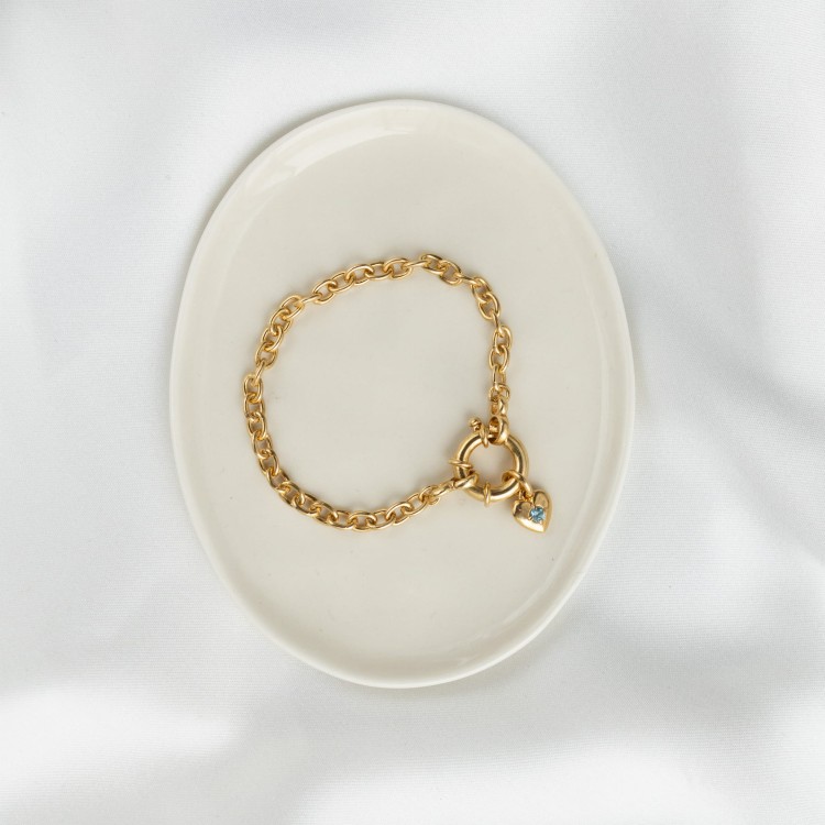 Bransoletka z Sercem i Minerałem Do Wyboru na Grubym Łańcuchu Gold