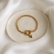 Bransoletka z Sercem i Minerałem Do Wyboru na Grubym Łańcuchu Gold