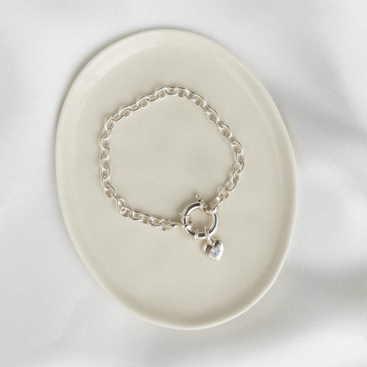 Bransoletka z Sercem i Minerałem Do Wyboru na Grubym Łańcuchu Silver