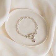 Bransoletka z Sercem i Minerałem Do Wyboru na Grubym Łańcuchu Silver