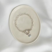 Bransoletka z Sercem i Minerałem Do Wyboru na Grubym Łańcuchu Silver