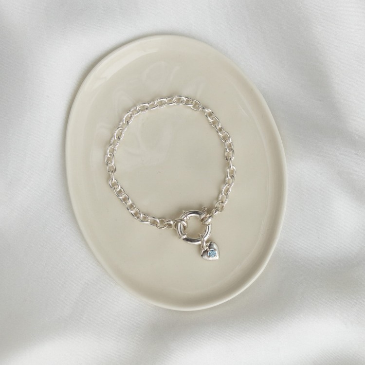 Bransoletka z Sercem i Minerałem Do Wyboru na Grubym Łańcuchu Silver